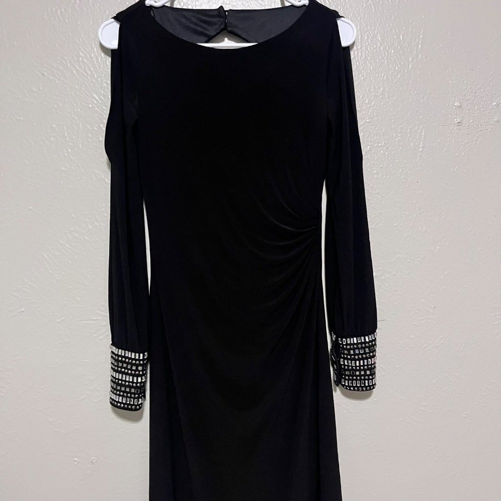 Cache Maxi Long Sleeve Black Formal Cold Shoulder Dress Size 0‎